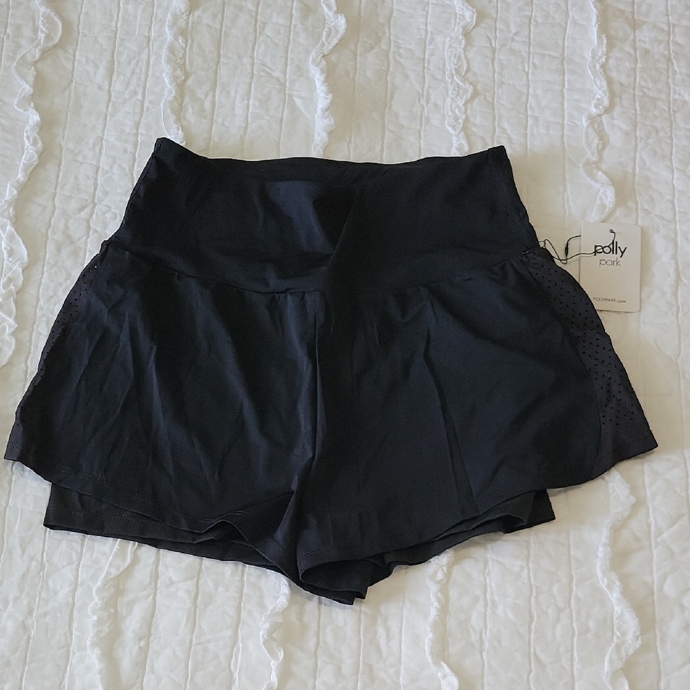 Polly Park 2in1 Breathable Running Shorts M Black NWT High & Wide Waistband